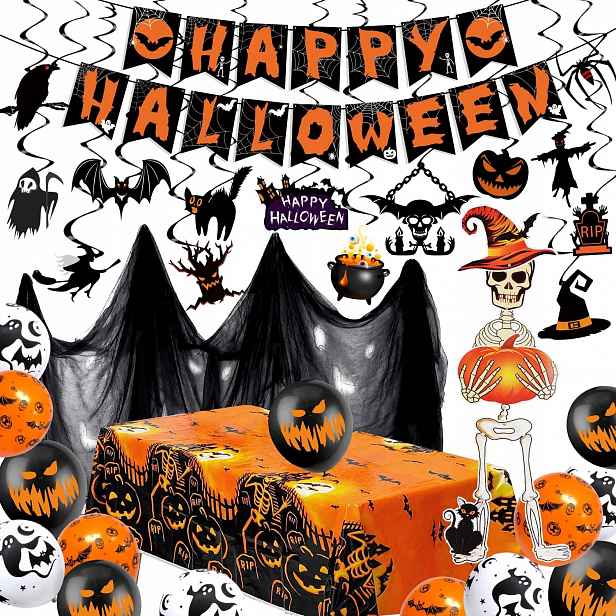 Halloweenské Dekorace Balónky, Ubrus, Banner, Látková Závěsná Ozdoba