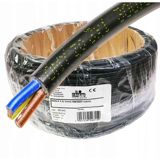 Kabel Omy 3x1 300V Cu měděný 50 m kulatý černý