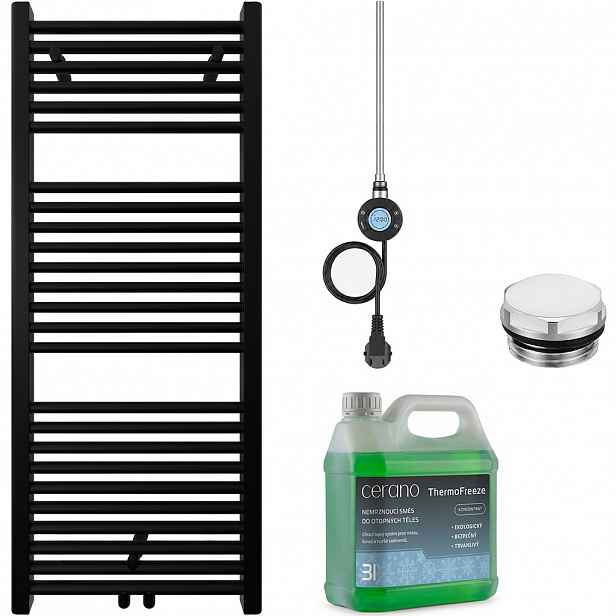 Koupelnový elektrický radiátorový set Lincoln - WIFI - 300W - černá matná - 1200x500 mm