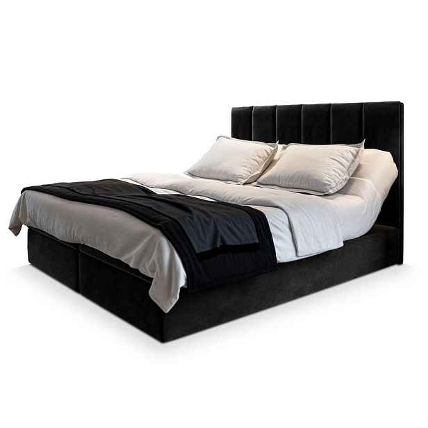 MASSENO AMERICKÁ POSTEL BARINO, 200x200 cm s matrací a úložným prostorem, H2+H3, černá
