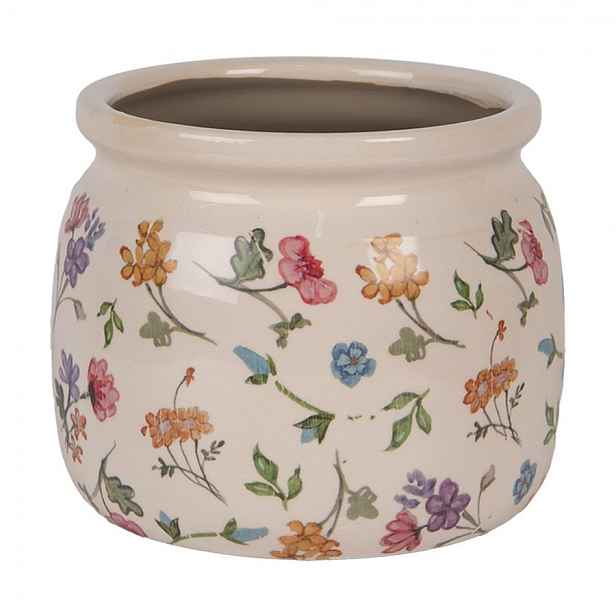 Keramický květináč s květinami Colourful Flowers M - Ø 16*13 cm Clayre & Eef
