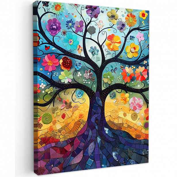 MuchoWow OBRAZ NA PLÁTNĚ Umění - Strom života - Květiny - Hippie 30x40 cm