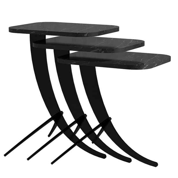 Odkládací stolek Pion Black Marble, 3 ks