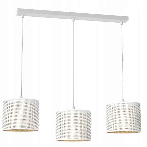Závěsná lampa bílá zlatá lišta 75 cm síťka do jídelny 3 body Luminex