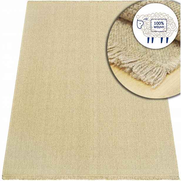 Koberec Vlněný Dune Boho Krémový Do Obývacího Pokoje Přírodní S Třásněmi 200x300