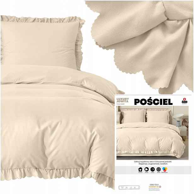 Povlečení 220x200 3 Č. jednobarevná s Volánkem Luxury Jowita komplet Krémová