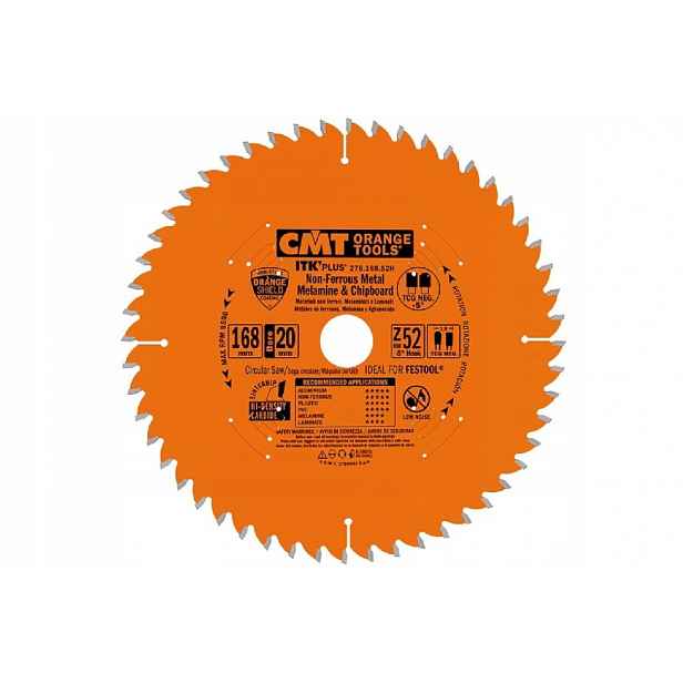 Kotoučová pila na neželezné kovy 168 x 20 mm 52 zubů Cmt 276 168 52H