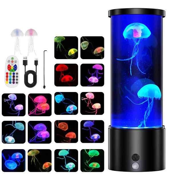 noční Led lampa s medúzou a pravou lávou pro akvárium s dálkovým ovládáním, kreativní