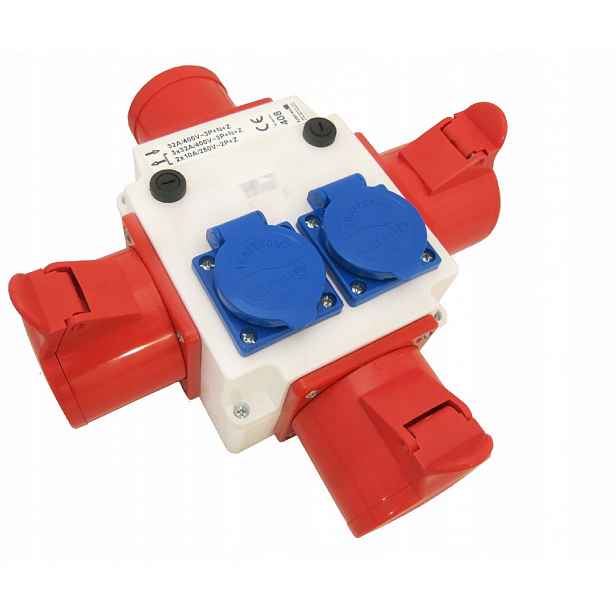 Rozbočka 16A/5 zástrčka 3x zásuvka 16A/5 400V 2x zásuvka 16A/250V