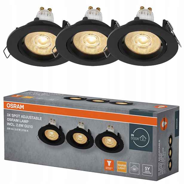 3x Stropní Led svítidlo GU10 2.6W 2700K stmívatelné Osram