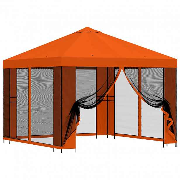 vidaXL Zahradní altán se stěnami 3 x 3 m Oranžová Polyester a ocel