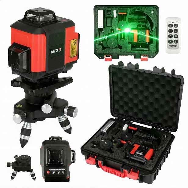 Křížový laser 4D zelený 16 linií laserová vodováha 360st Yato YT-30424