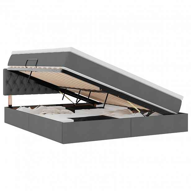 vidaXL Postel s úložným prostorem a matrací Tmavě šedá 180 x 200 cm