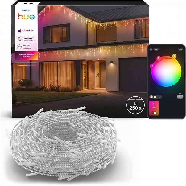 Vánoční Osvětlení Na Stromeček Led rampouchy 8,5m 250LED Rgbic Festavia Rampouchy Philips Hue
