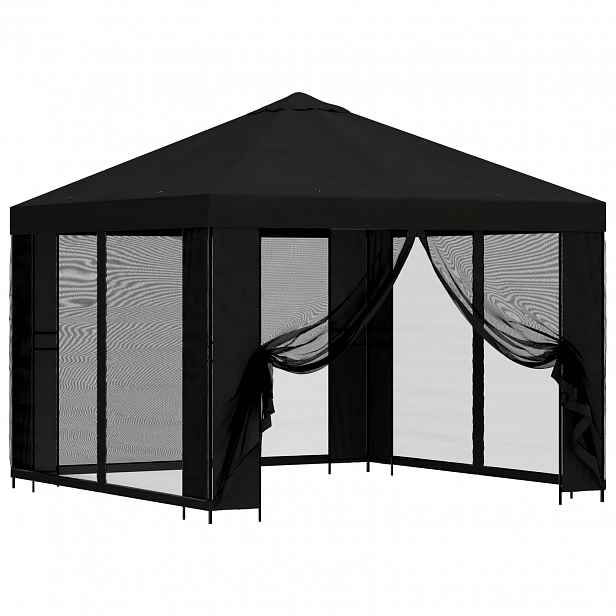 vidaXL Zahradní altán se stěnami 3 x 3 m Černá Polyester a ocel