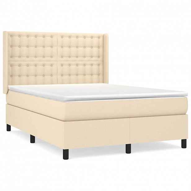 vidaXL Box spring postel s matrací krémová 140x200 cm textil