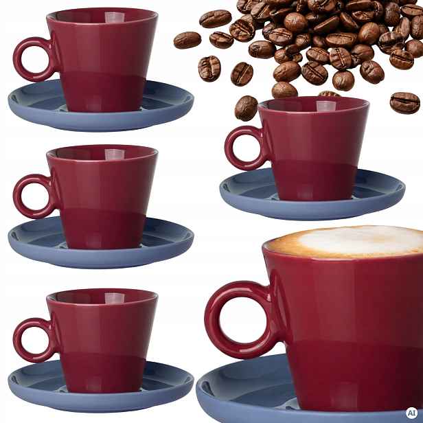Šálky S Podšálky na kávu cappuccino 200 ml Set 4 ks hrnků Stylové
