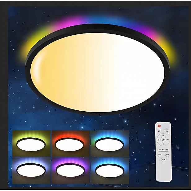 Stropní Svítidlo Rgb Led Černá Stropní Svítidlo Kulatý 29 CM S Dálkový Ovladač IP44