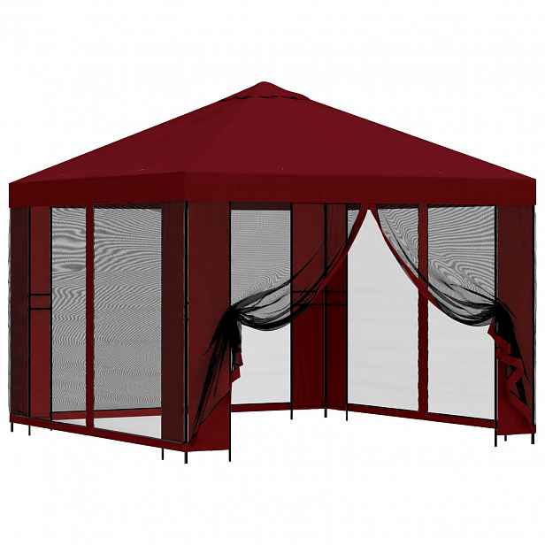 vidaXL Zahradní altán se stěnami 3 x 3 m Vínová Polyester a ocel
