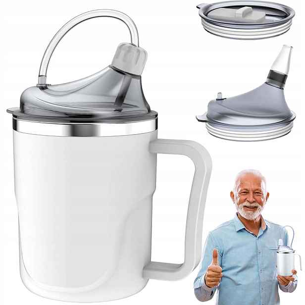 Hrnek Z Nerezové Oceli Pro Nemocného Pacienta, 2 Nástavce Na Výměnu 400 ML