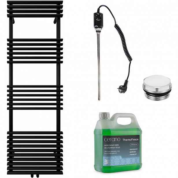 Koupelnový elektrický radiátorový set Luigi - 600W - černá matná - 1600x500 mm