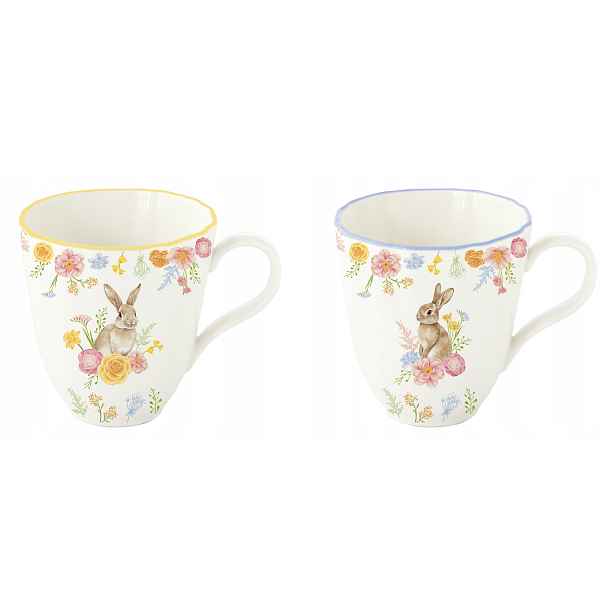 Sada 2 porcelánových hrnků 320 ml Easy Life králík květiny Velikonoce hrnek