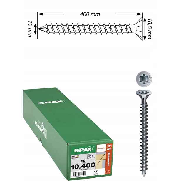 Univerzální šroub Wirox Tx 10 x 400 mm, plný závit 50 ks