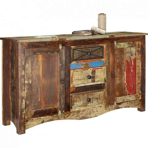 KOMODA, recyklované dřevo, vícebarevná, 150/85/40 cm