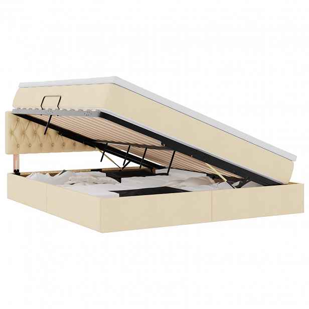 vidaXL Postel s úložným prostorem a matrací Krémová 180 x 200 cm Samet