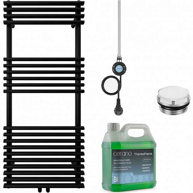 Koupelnový elektrický radiátorový set Luigi - WIFI - 600W - černá matná - 1200x500 mm