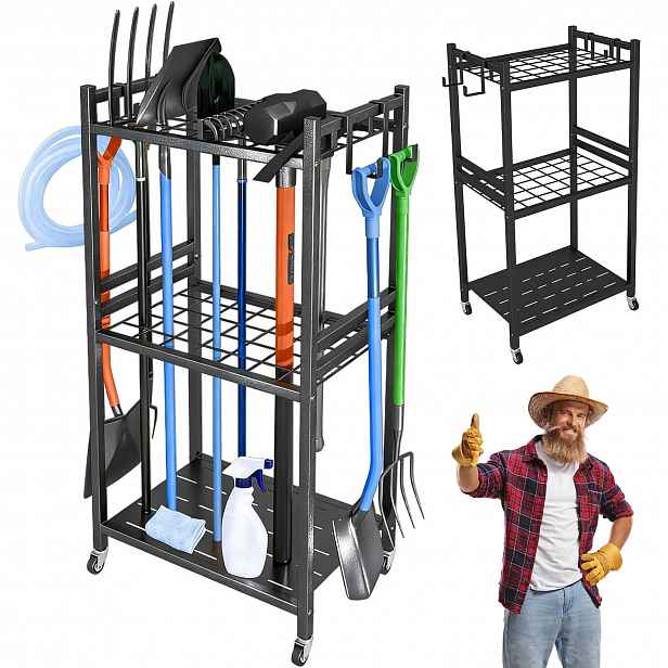 Organizér Na Zahradní Nářadí, 3 Úrovně, Háčky, Kovový Stojan
