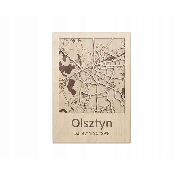 Dřevěný plakát Mapa Města Olsztyn Obraz do obývacího pokoje na zeď 3D gravírování