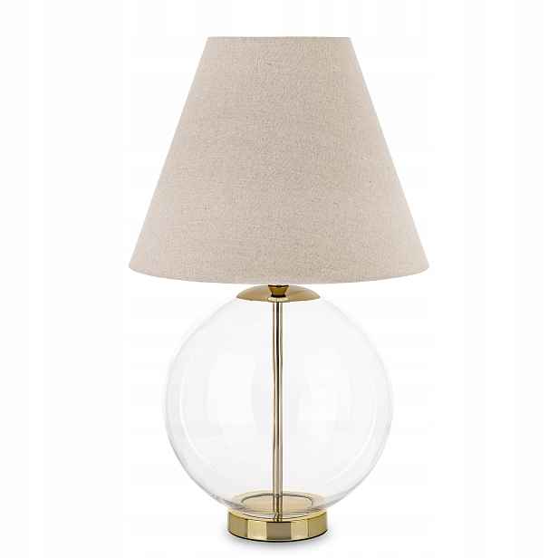 Elegantní stolní lampa se zlatým stínítkem, krémová skleněná noční dekorace