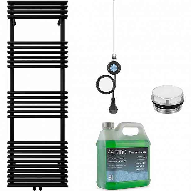 Koupelnový elektrický radiátorový set Luigi - WIFI - 600W - černá matná - 1600x500 mm