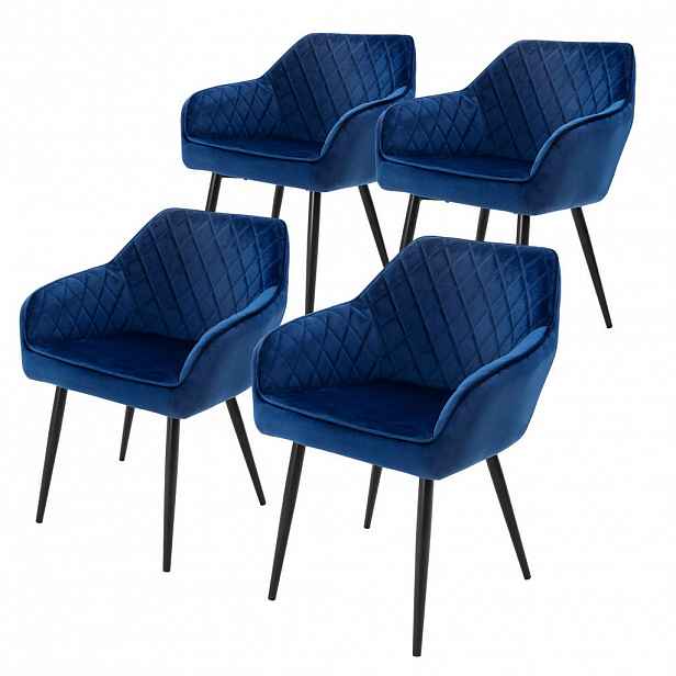 ML-DESIGN SADA 4 jídelních židlí, tmavě modrý samet