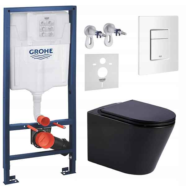 Podomítkový Wc set Grohe s mísou Jess černá a tlačítkem bílá Fresh