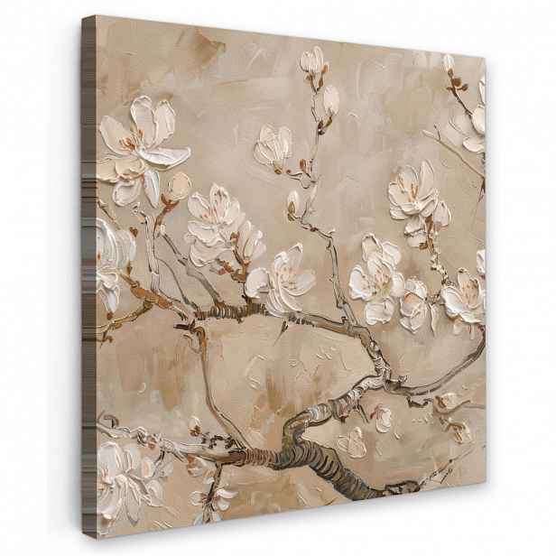 MuchoWow OBRAZ NA PLÁTNĚ Květiny - Moderní - Béžová - Bílá - Květina 20x20 cm