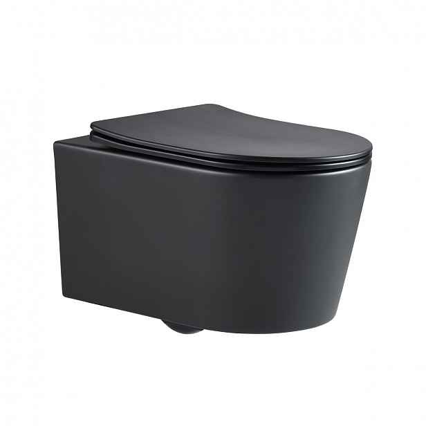 WC závěsné SAT Brevis včetně prkénka softclose, zadní odpad, černý SATBRE010RREXPBKM