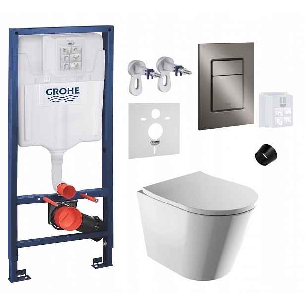 Wc stojan Grohe Rapid Sl s miskou Omnires a tlačítkem grafit, kartáčovaný