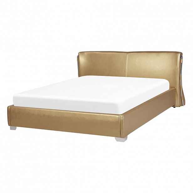 Beliani KOŽENÁ POSTEL 140/200 cm Zlatá Paris