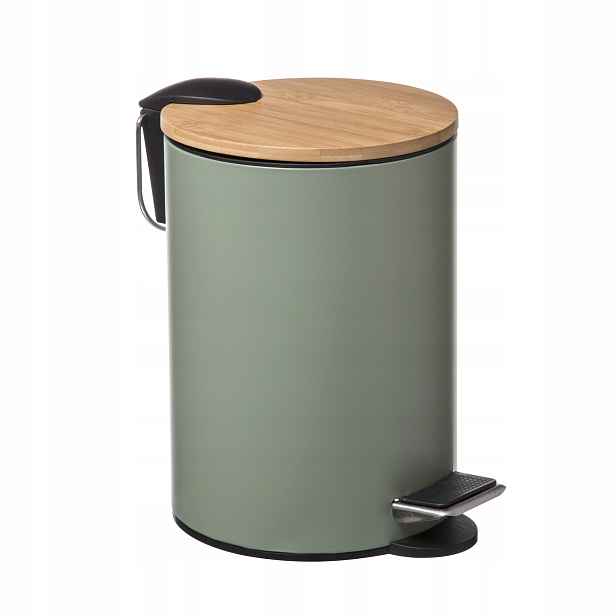 Koupelnový Koš Na Odpadky S Bambusovým Víkem 3 L Nerezová Ocel 24 CM
