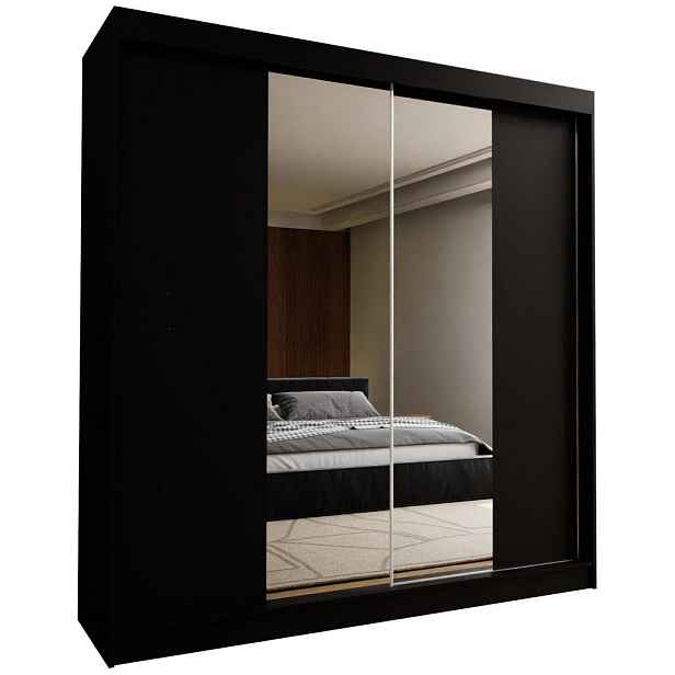 MASSENO ŠATNÍ SKŘÍŇ S POSUVNÝMI DVEŘMI LUCENZA, 200/216/61 cm 2dveřová se zrcadlem, černá
