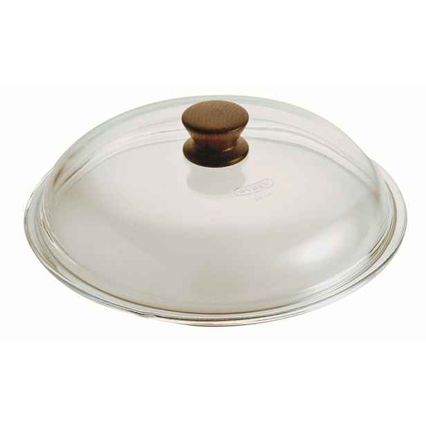poklice d28cm, TITANIO-PYREX sklo, vč. dřev. úchytu