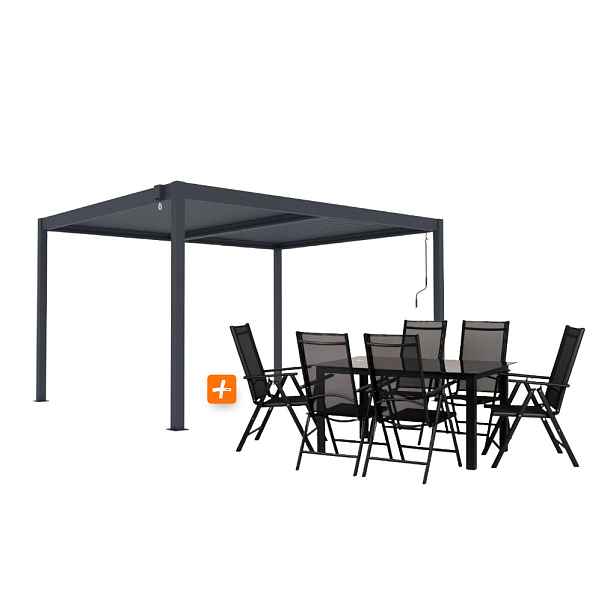 ZAHRADNÍ KOMBO bioklimatická pergola s lamelami BestBerg BBP-12G + Zahradní jídelní set 6+1 BestBerg BBGF-53B