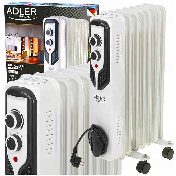 Elektrický Olejový Radiátor 1500W 7 Žeber Na Kolečkách Termostat