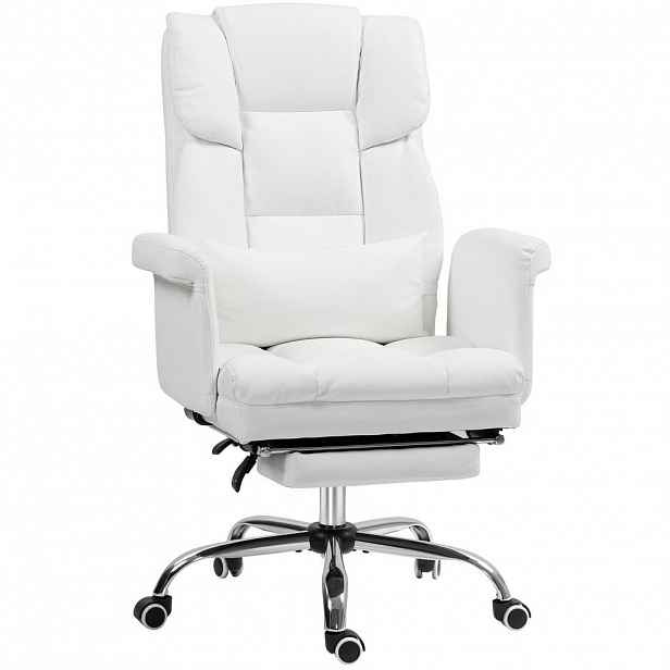 HOMCOM KANCELÁŘSKÁ ŽIDLE, ergonomická kancelářská židle s polohovací funkcí, bederní polštář, bílá