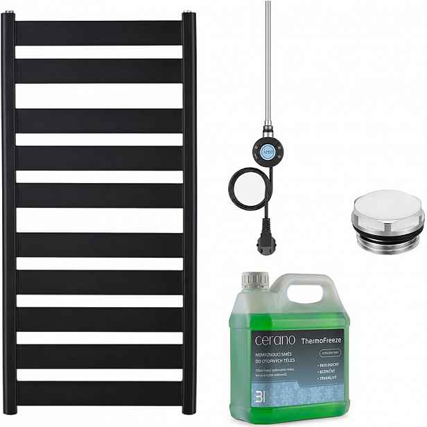 Koupelnový elektrický radiátorový set Marco - WIFI - 600W - černá matná - 1125x550 mm