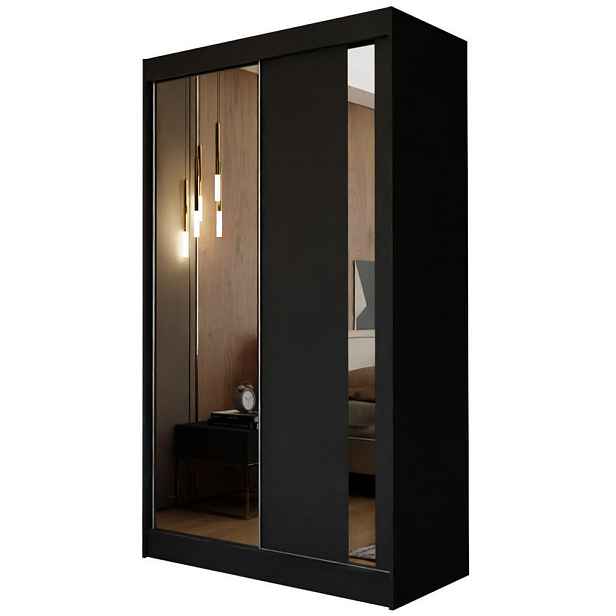 MASSENO ŠATNÍ SKŘÍŇ S POSUVNÝMI DVEŘMI GRAZIA, 120/216/61 cm 2dveřová se zrcadlem, černá