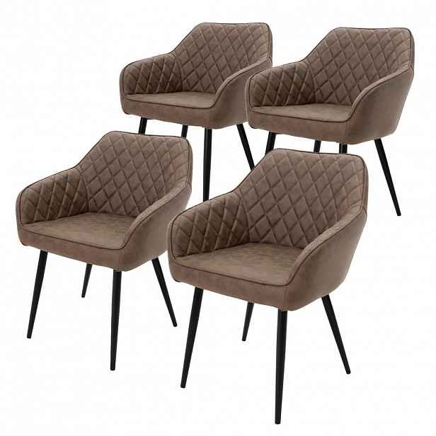 ML-DESIGN SADA 4 jídelních židlí z hnědé umělé kůže