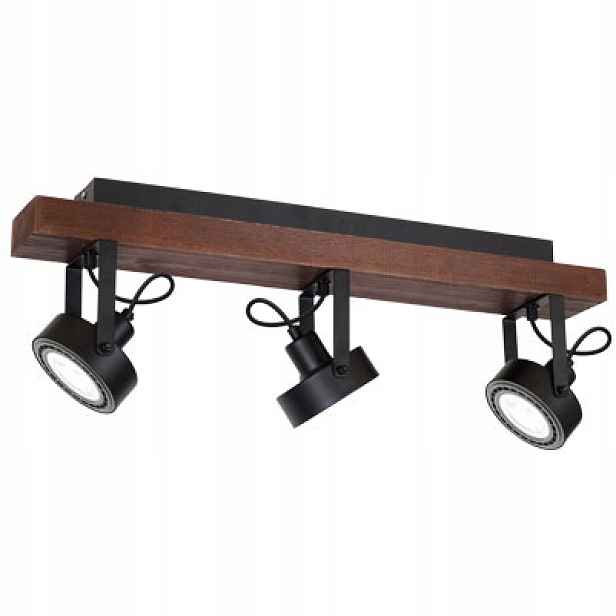 Stropní svítidlo loftová černá 3 reflektory dřevěná lišta 75 cm Luminex